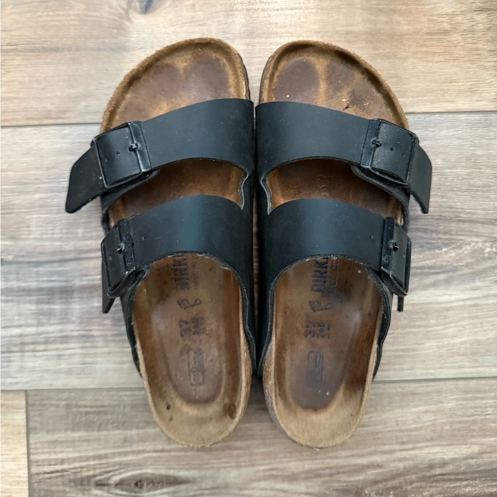 Birkenstock Arizona Sandals in Black, Birk-Flor, size 37
